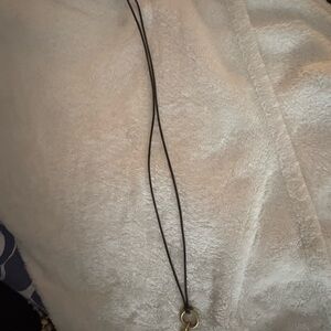 Black Leather Necklace with Gold Ring Pendant